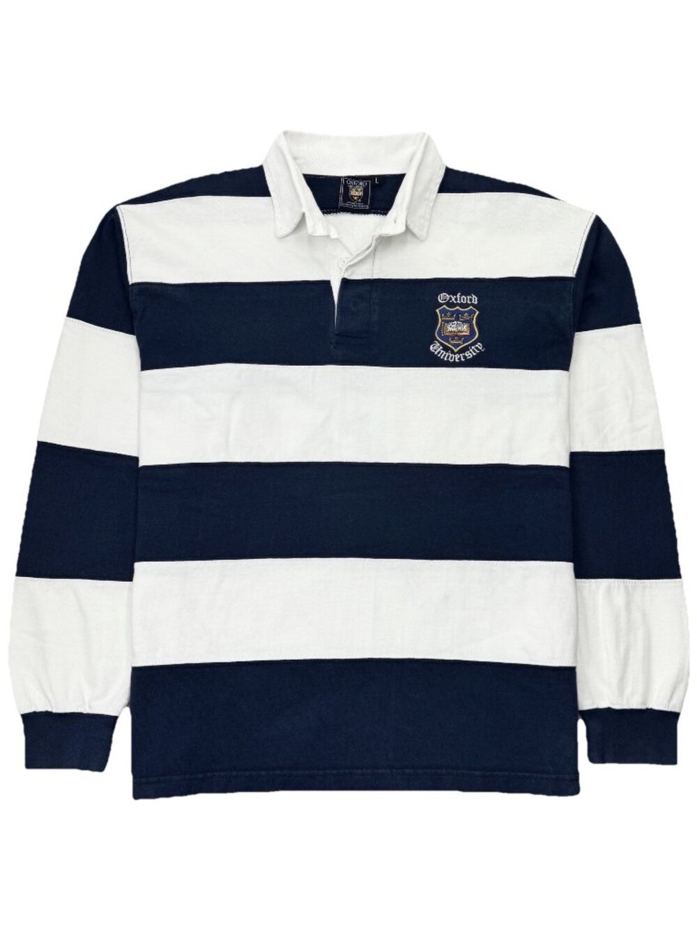 Oxford University Rugby Polo Shirt Men’s L Blue White Long Sleeve Embroidered